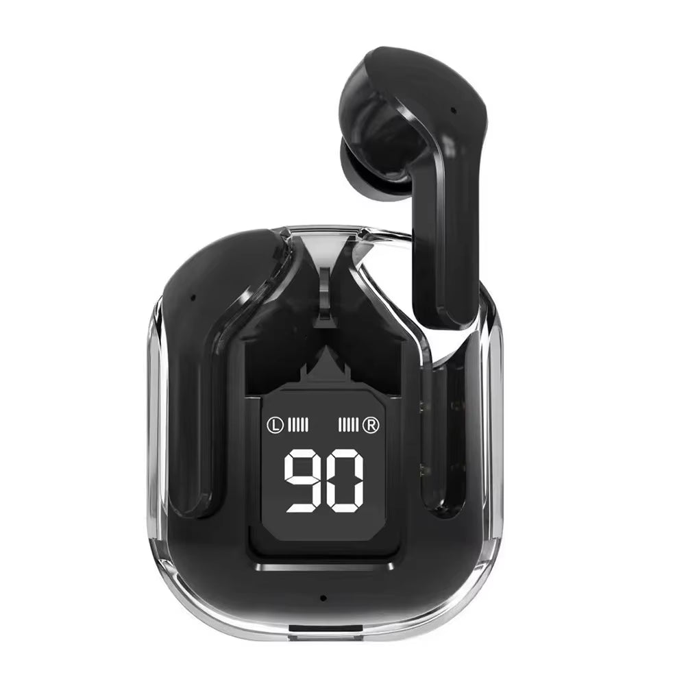 Bluetooth-Compatible Noise Canceling Translucent Earphones with Digital Display Charging Case Small Ear Buds for Sports Working
