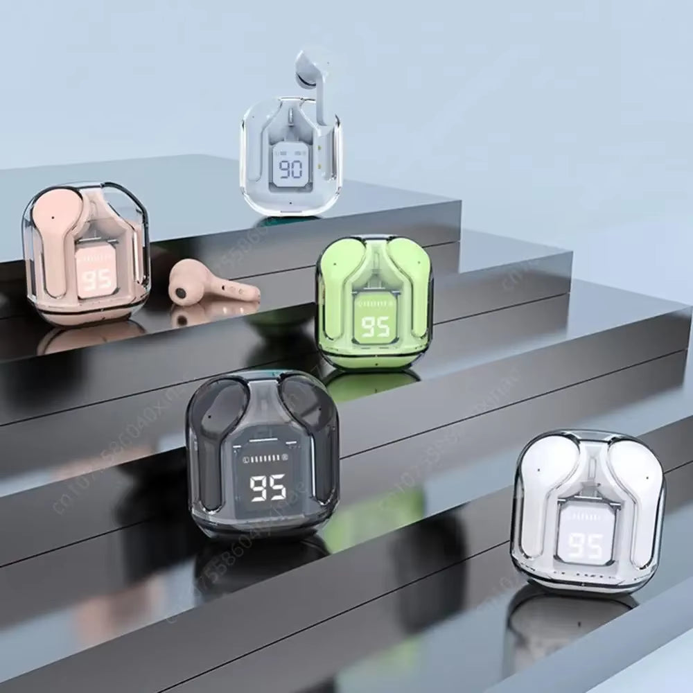 Bluetooth-Compatible Noise Canceling Translucent Earphones with Digital Display Charging Case Small Ear Buds for Sports Working