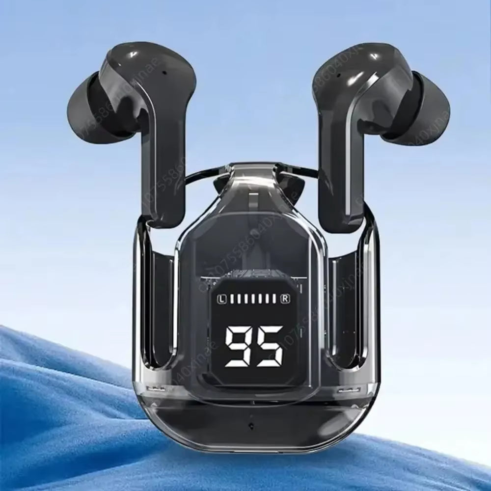 Bluetooth-Compatible Noise Canceling Translucent Earphones with Digital Display Charging Case Small Ear Buds for Sports Working